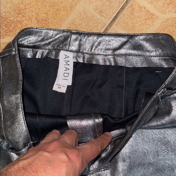 Amadi Metallic Silver faux leather  Wide Leg Pants bottoms - Picture 4 of 5